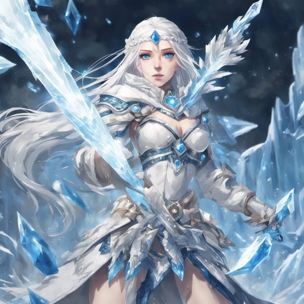 Tribal Woman with Ice Arrow in Anime Style