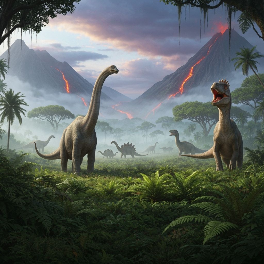 Jurassic Landscape with Dinosaurs: A Digital Painting