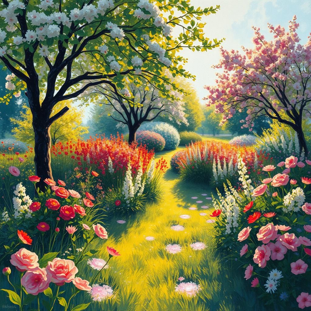 Floral Garden in Impressionistic Expressionist Style
