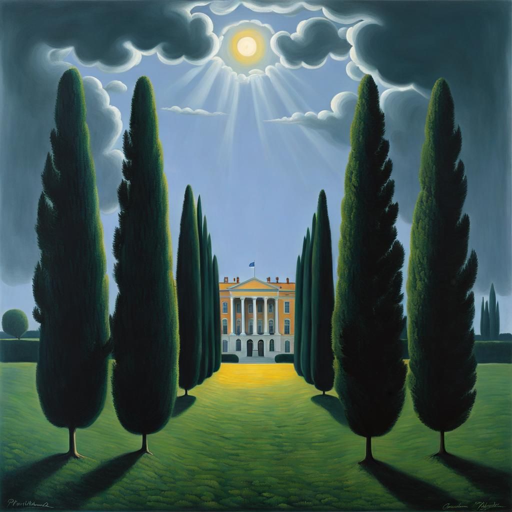 Magritte Style Raining Men in a Cityscape