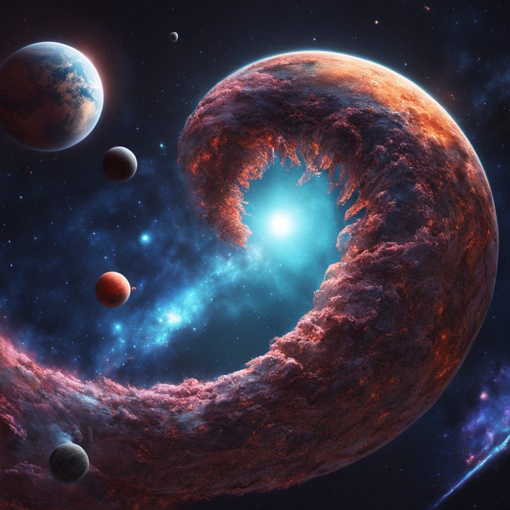 Colossal Space Worm Devouring Planet in Sci-Fi Art