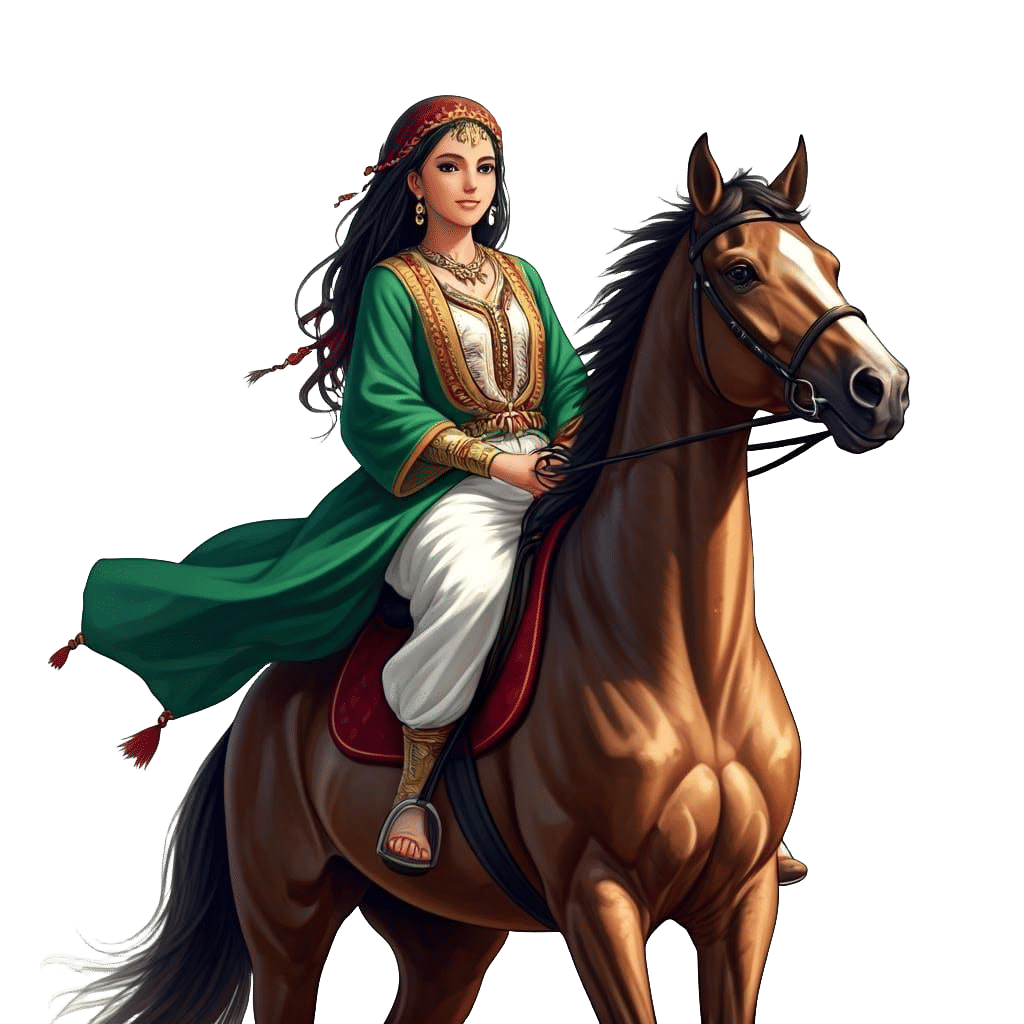 Young Algerian Girl on Horse in Anime Style