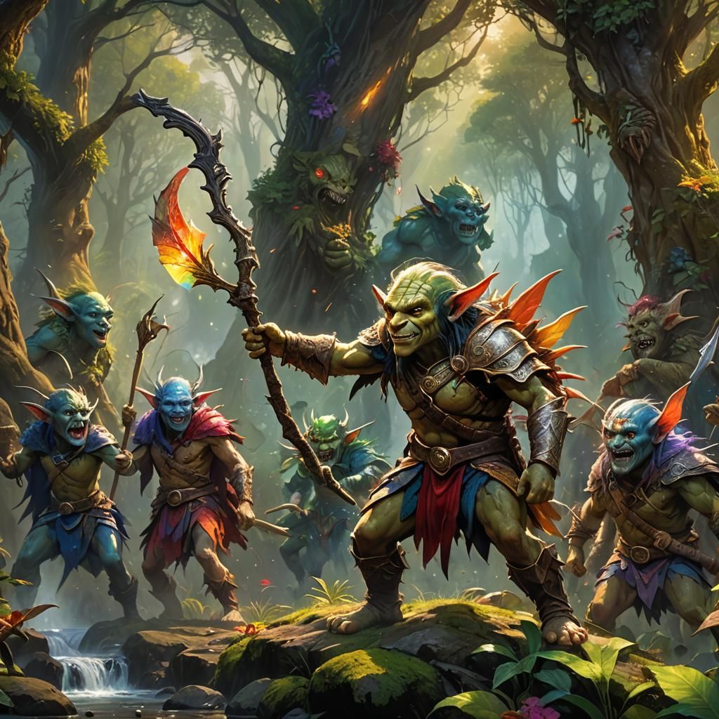 Elves and Goblins Battle in Mystical Forest