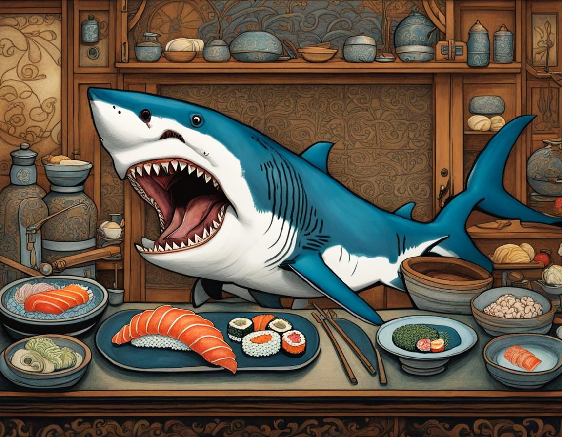 Great white shark as a sushi chef #1
