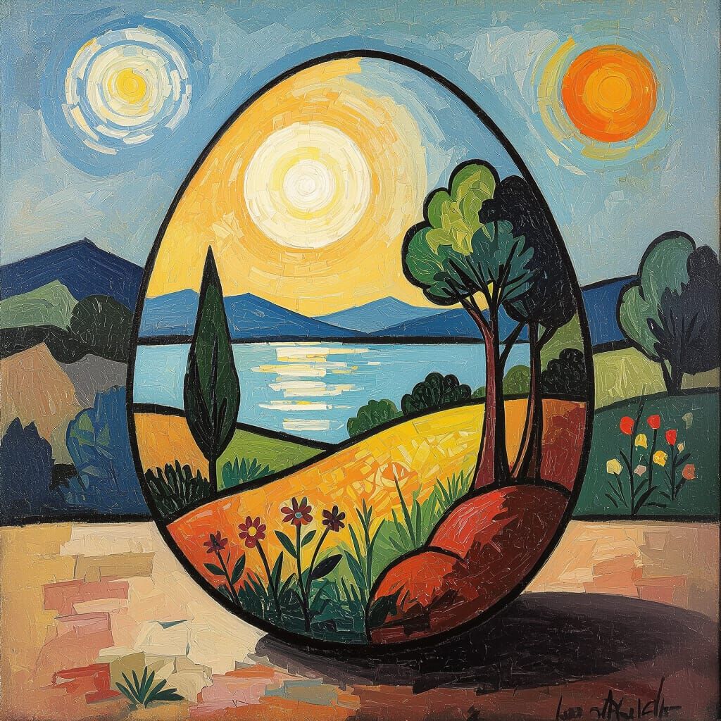 Post Impressionist Egg Tempera Painting of Leyder