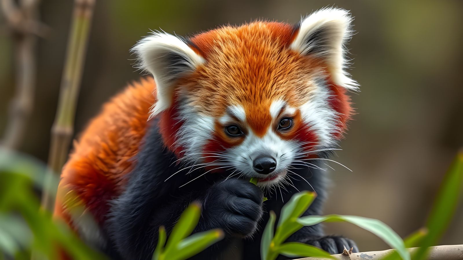 Hyperrealistic Red Panda Eating Bamboo, Cinematic Shot