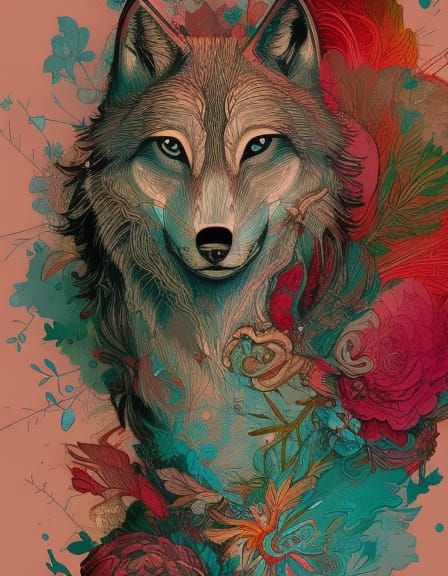 Joyful Wolf Portrait in Digital Painting Style