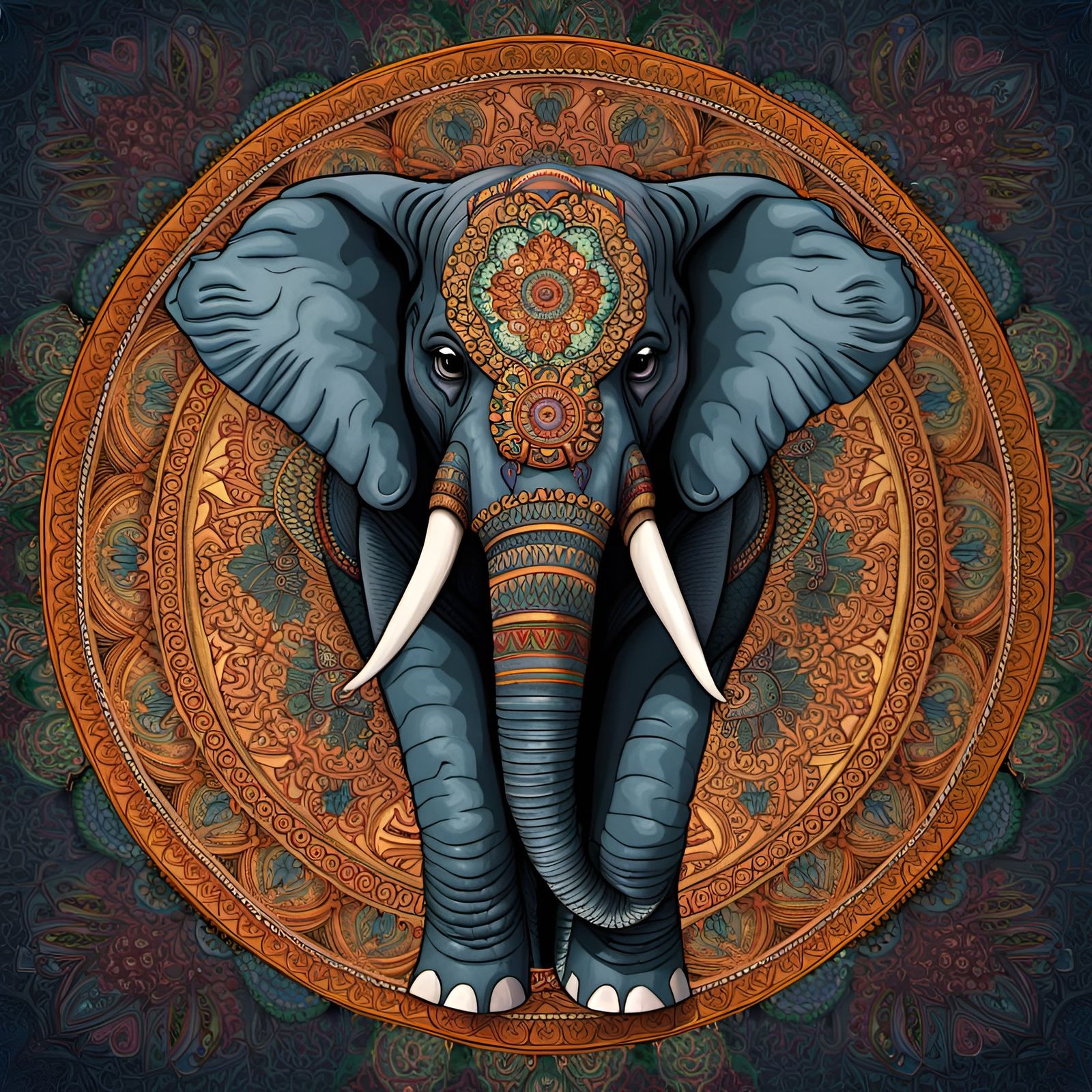 Detailed Elephant Head Mandala in 8K Resolution
