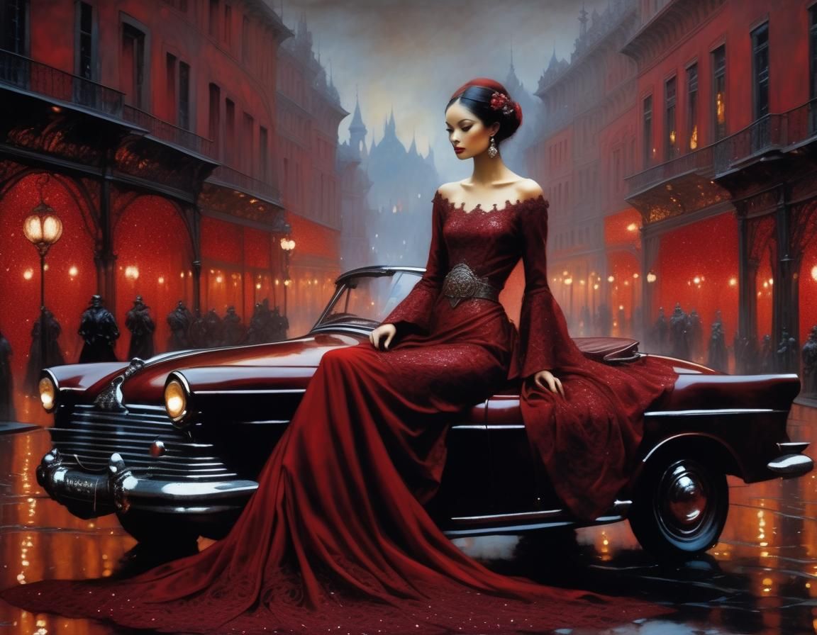 Surreal Goddess in Ethereal Red Auras