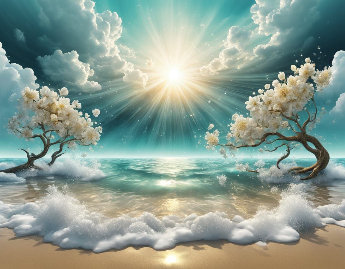 Golden Beach Paradise with Heavenly Sunshine