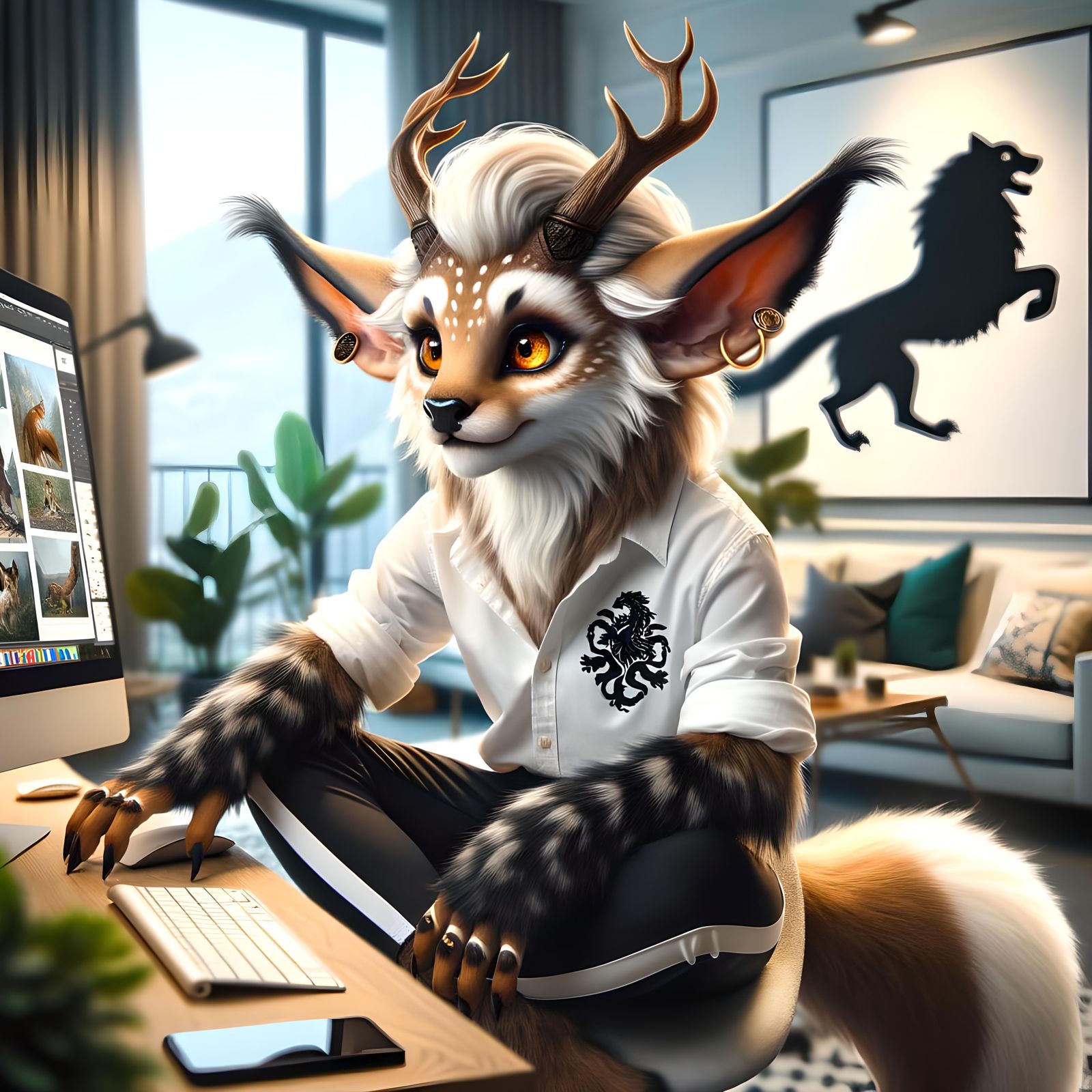 Fey Creature Designs AI Art in Modern Apartment