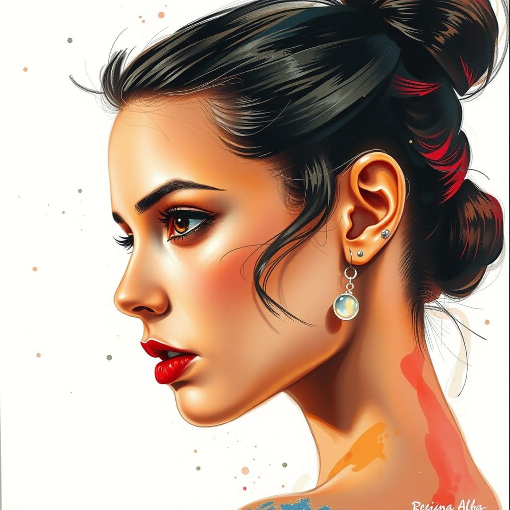 Jessica Alba in Watercolor Impasto Style