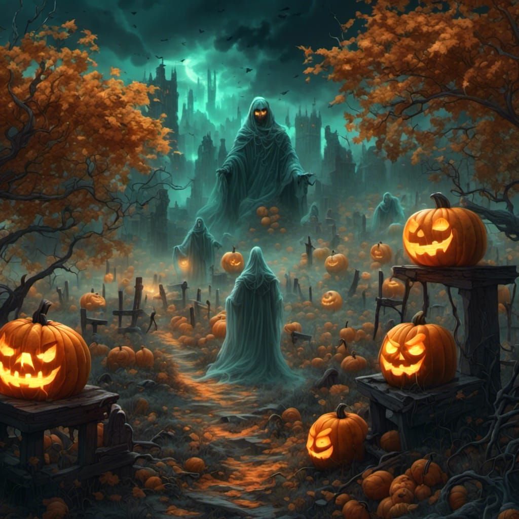Haunted Pumpkin Patch in Dark Fantasy Style