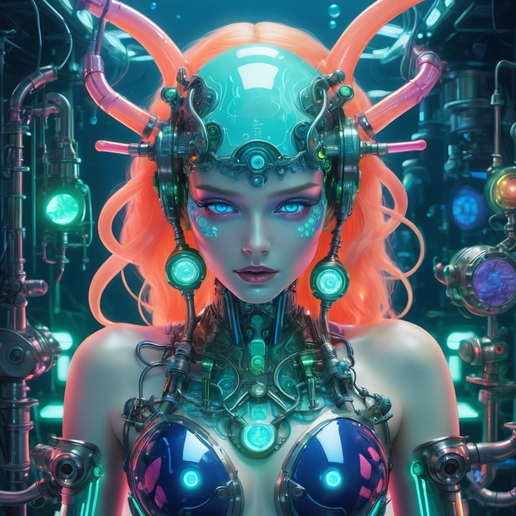 Glowing Retro-Futuristic Android Goddess