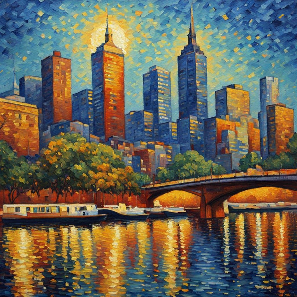 Melbourne Cityscape as Impasto Oil Painting