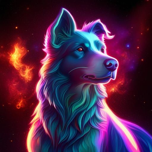 Glowing Glass Border Collie Statue with Cosmic Energy