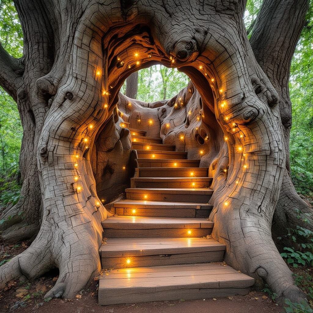 Enchanted Tree Staircase in Ethereal Lighting