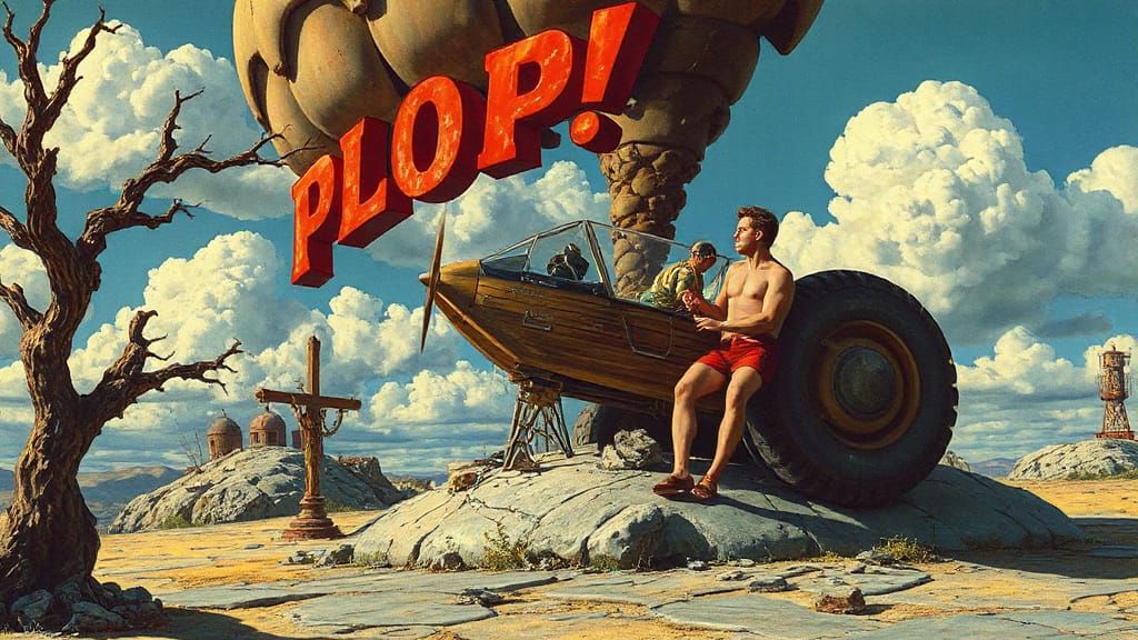 Surreal Dreamscape in Hopper-Gilliam-Dali Style