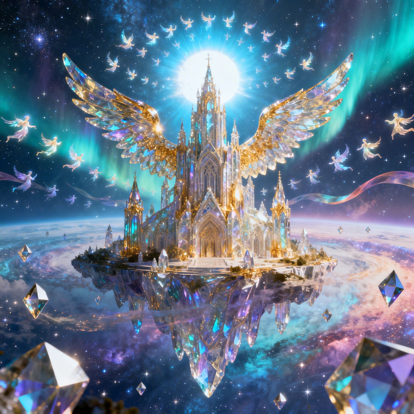 Crystal Cathedral in Nebula: Cosmic Fantasy Art