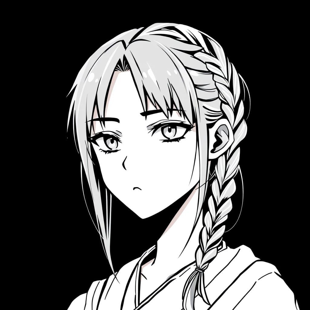 Anime Dominant Figure in Minimalist White Lines on Black