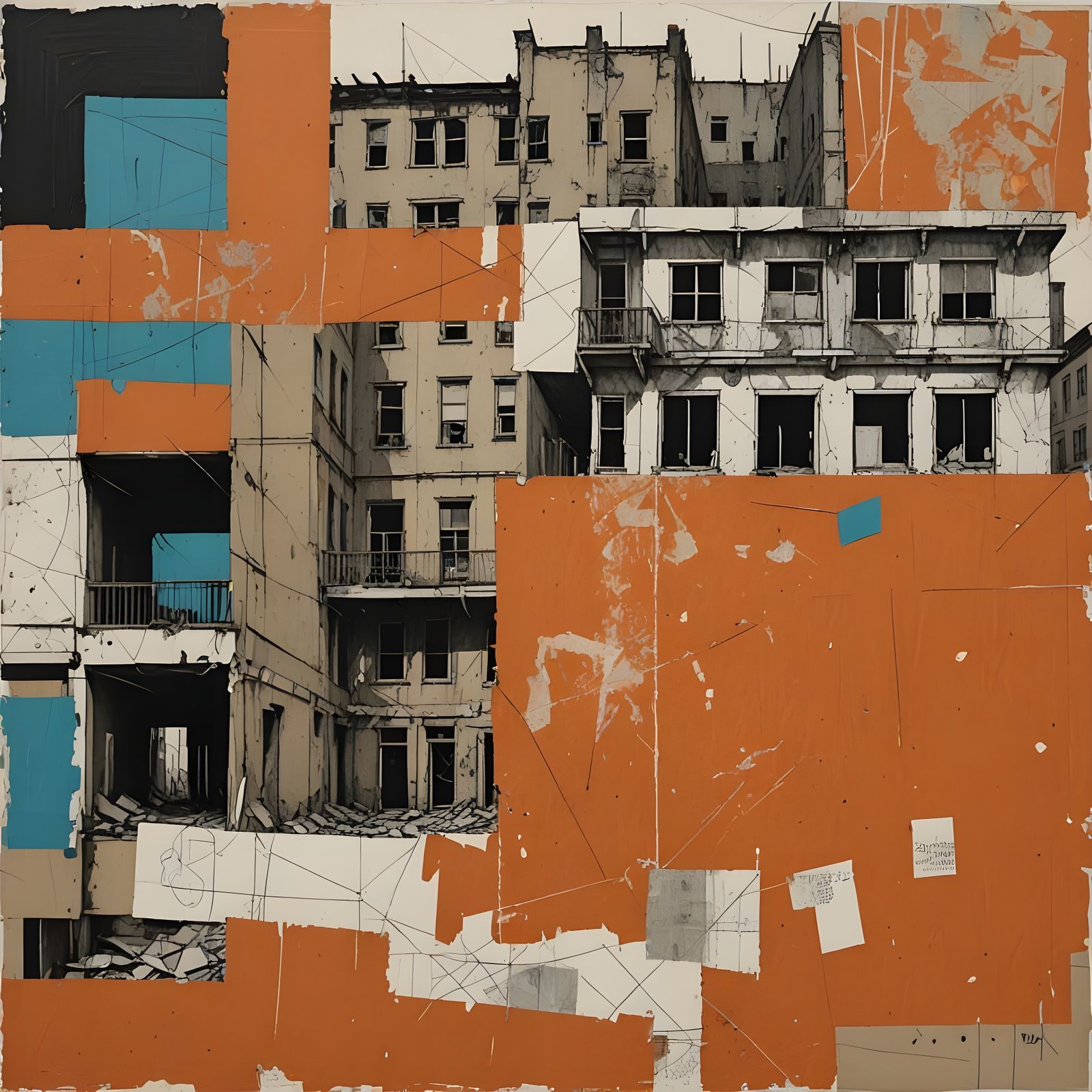 Distressed Building: Urban Sketch Collage