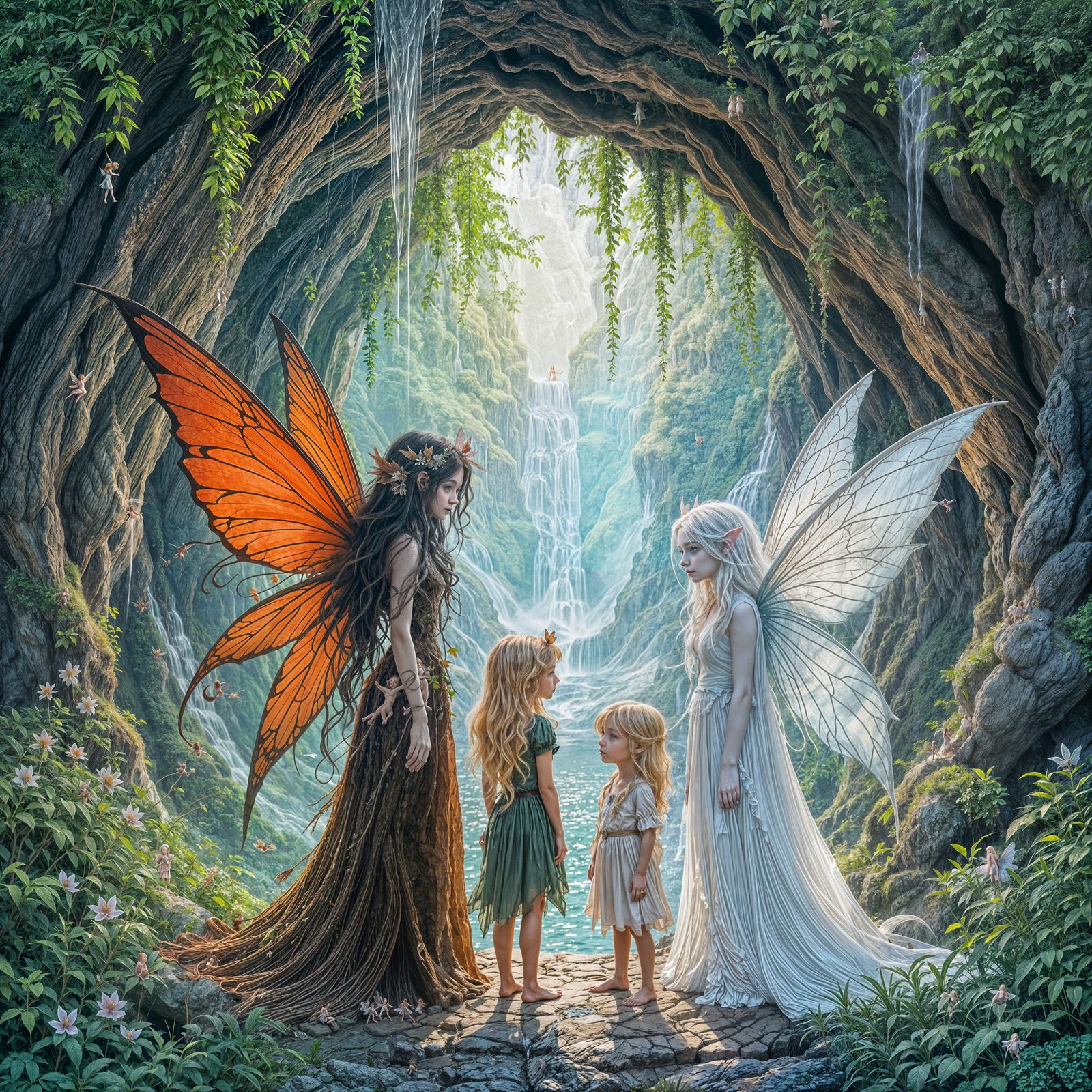 Fairies Gather at Waterfall Cave Entrance