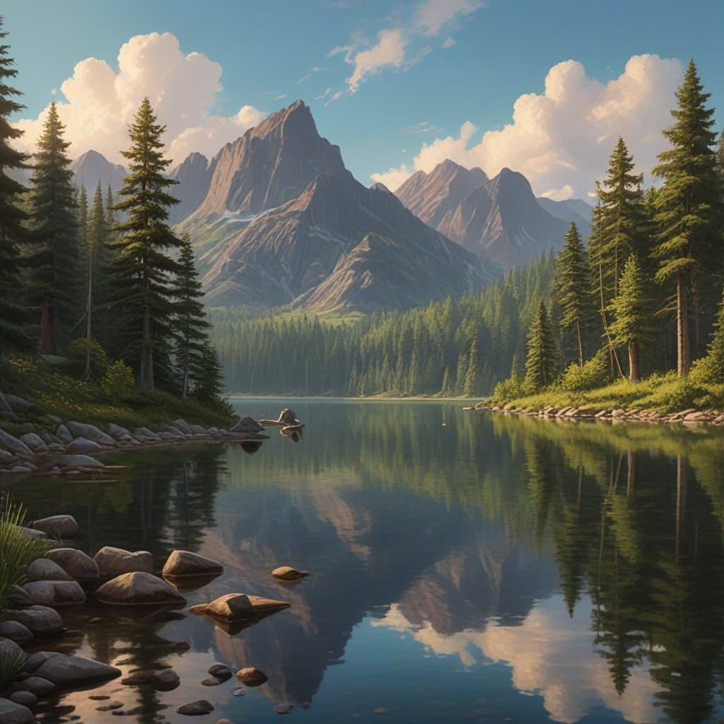 Serene Lake Reflects Sunset: Hudson River School Style