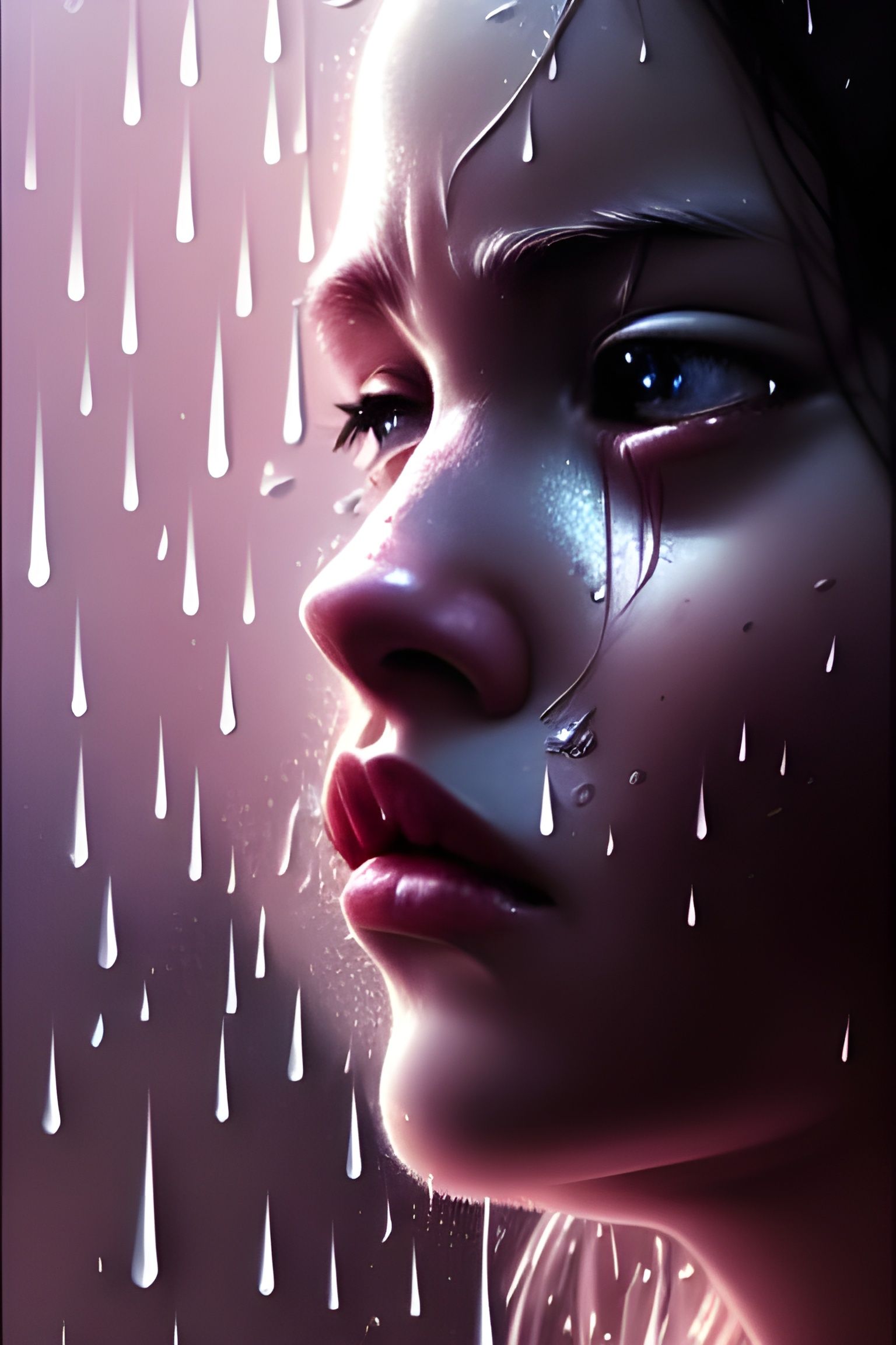 Portrait of Loss, Tears and Anguish in Hyperdetailed Style