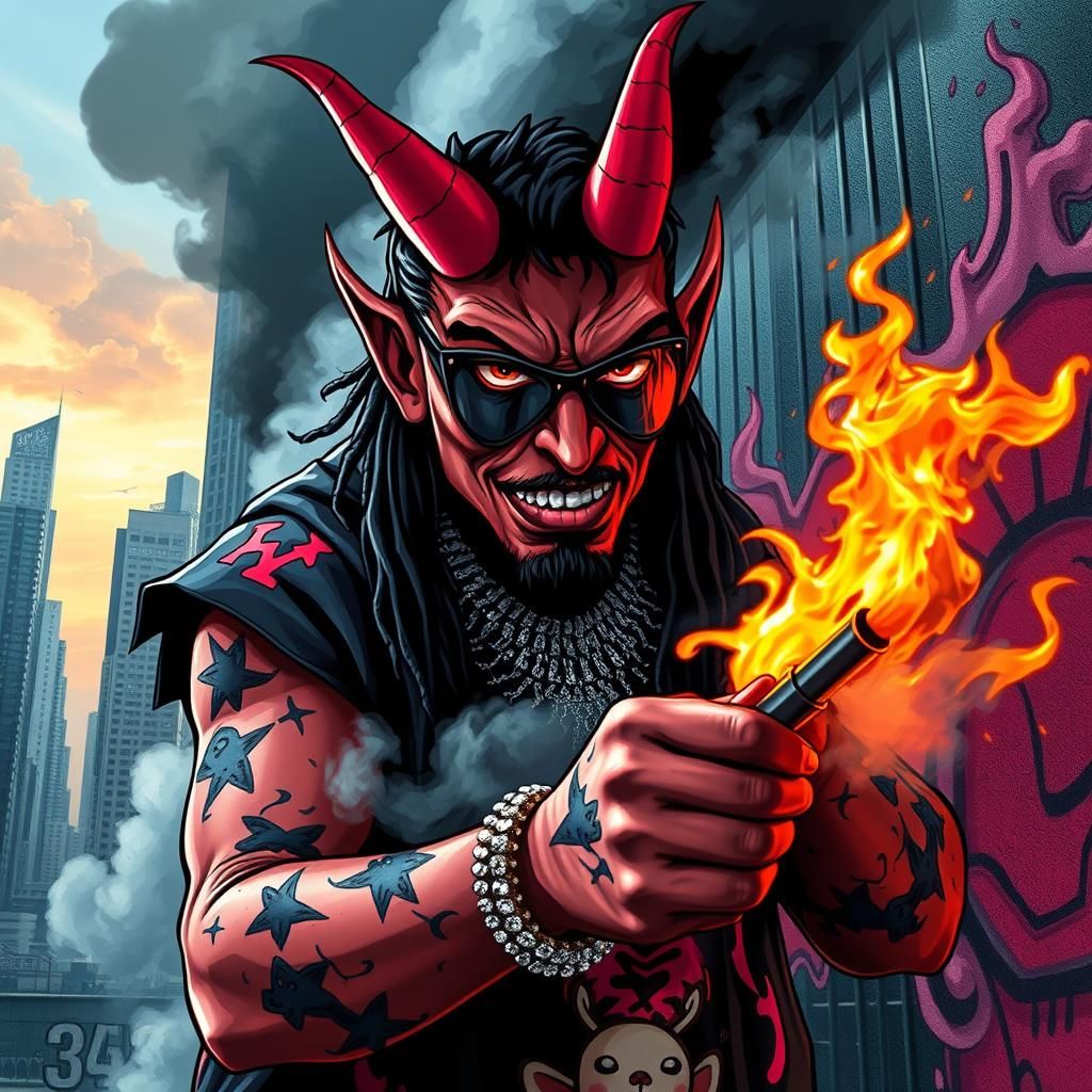 Dynamic Graffiti Mural in Basquiat and Haring Style