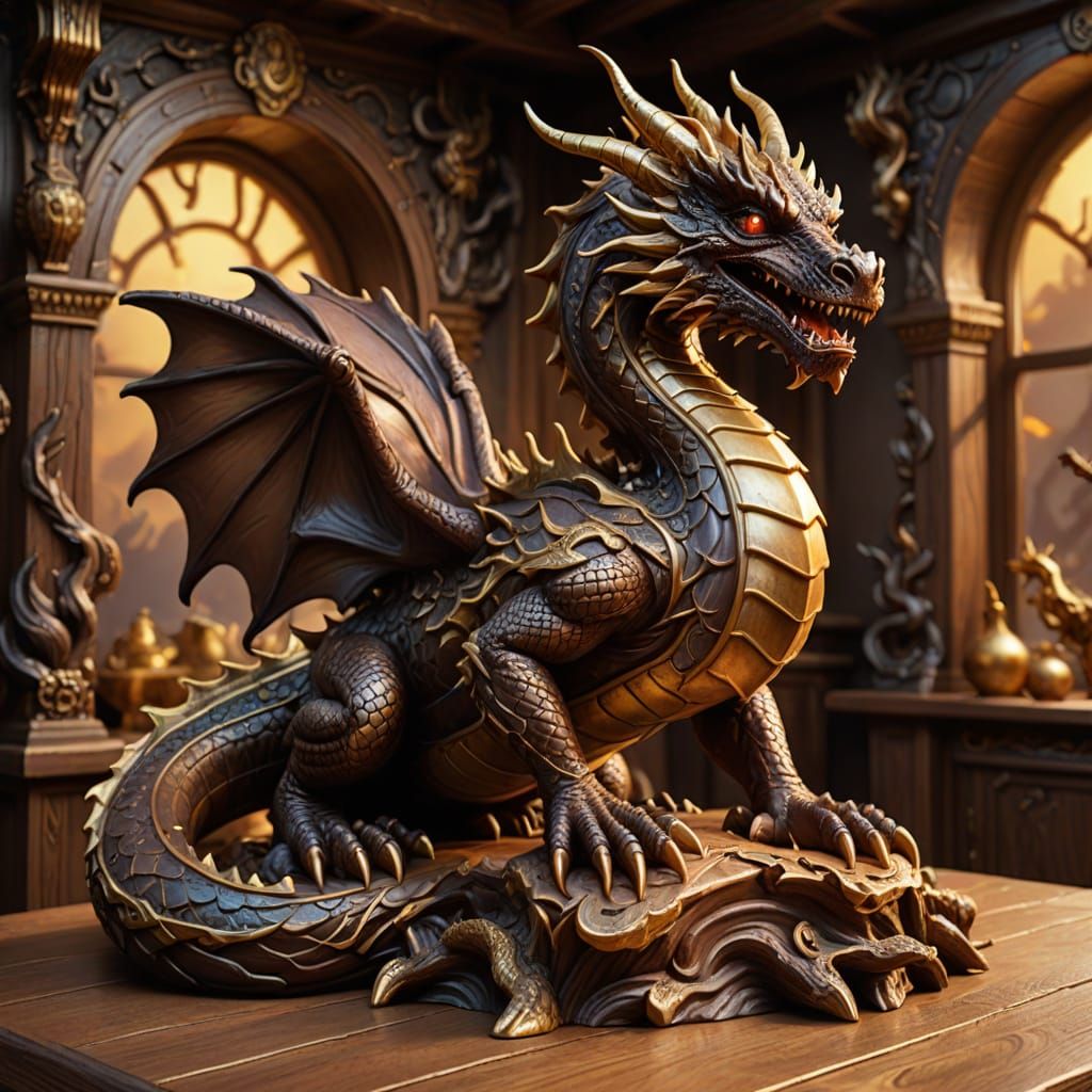 Detailed Chocolate Dragon Statue with Portal Effects
