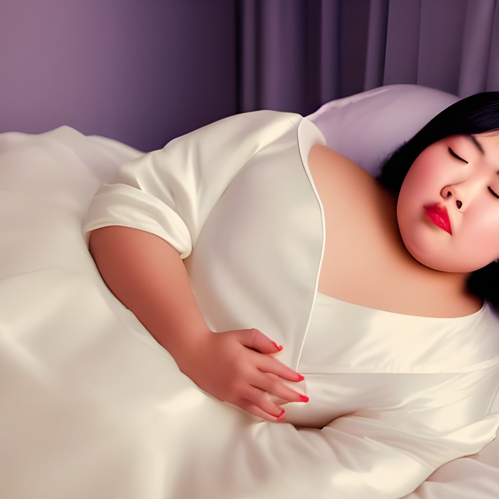 Asian Woman in White Gown Asleep in Casket