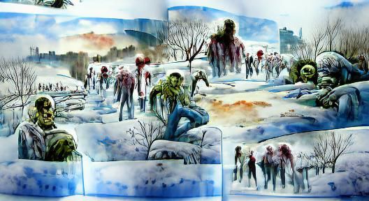Zombie-Infested Winter Landscape in Comic Style
