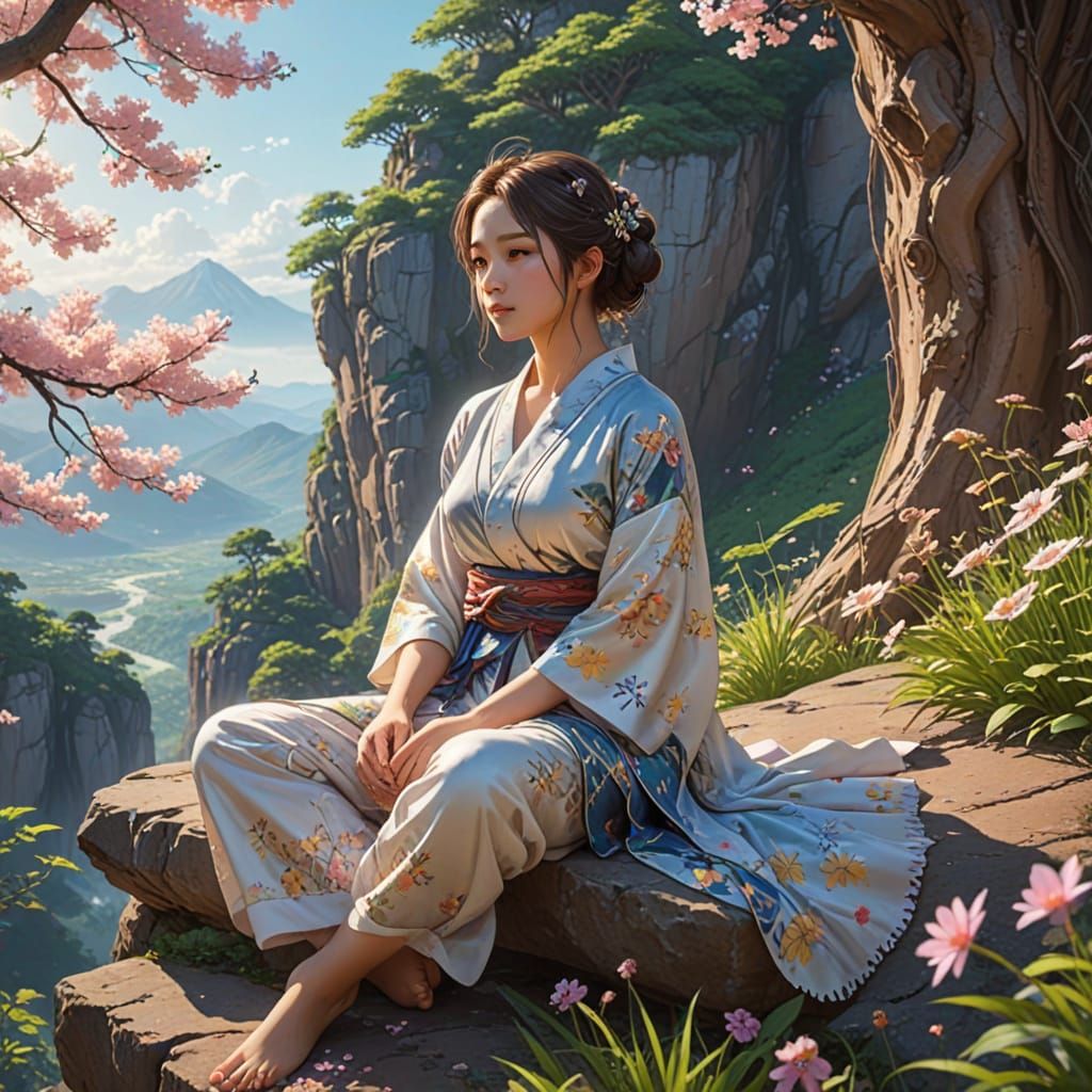 Serene Anime Figure Watches Vibrant Floral Valley