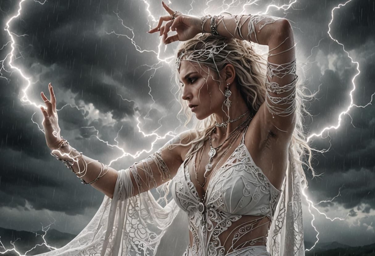 Lightning Druidess Portrait in Cinematic Style