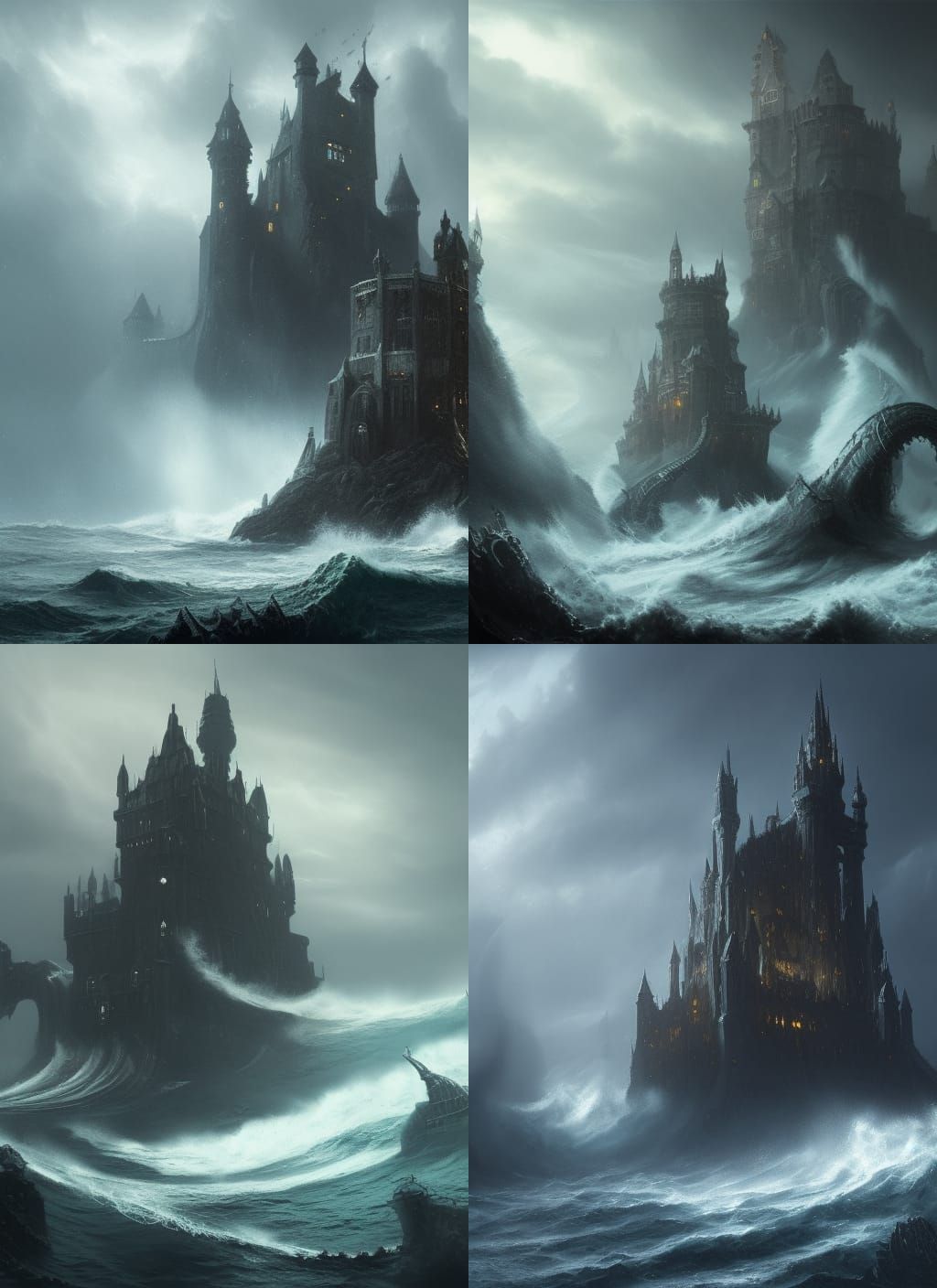 Kraken Attacks Gothic Castle: Dark Fantasy Concept Art