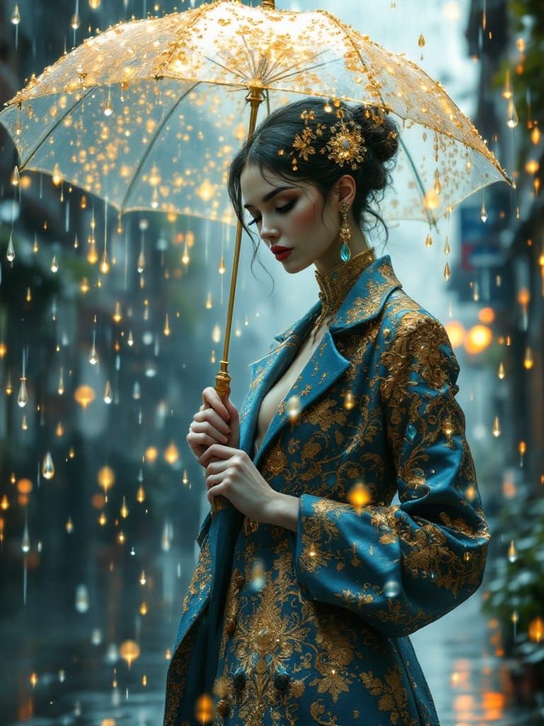 Ethereal Figure in Dreamlike Urban Storm