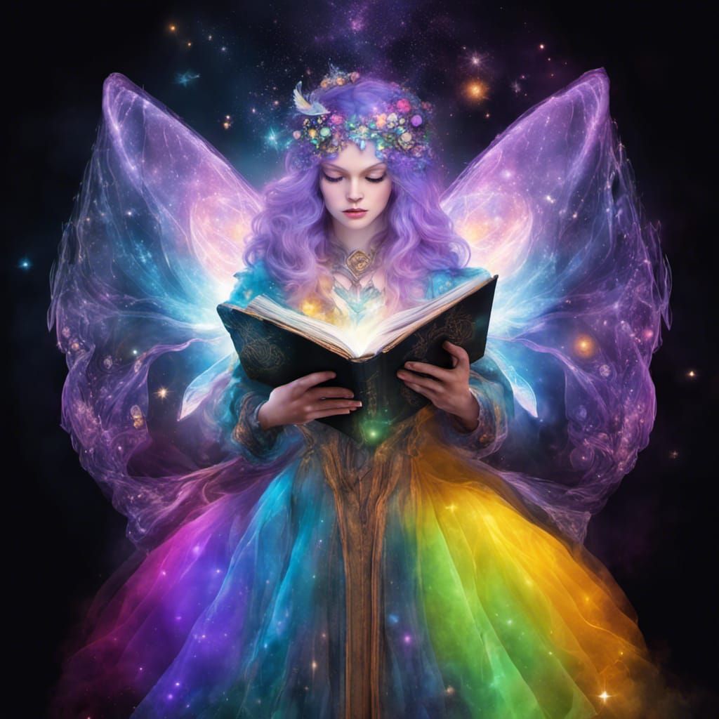 Cosmic Fairy Witch Holding Book of Magic