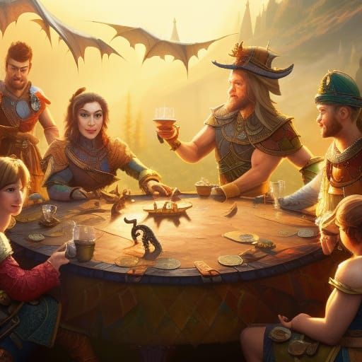 Friends Playing D&D: A Hyperdetailed Fantasy Illustration