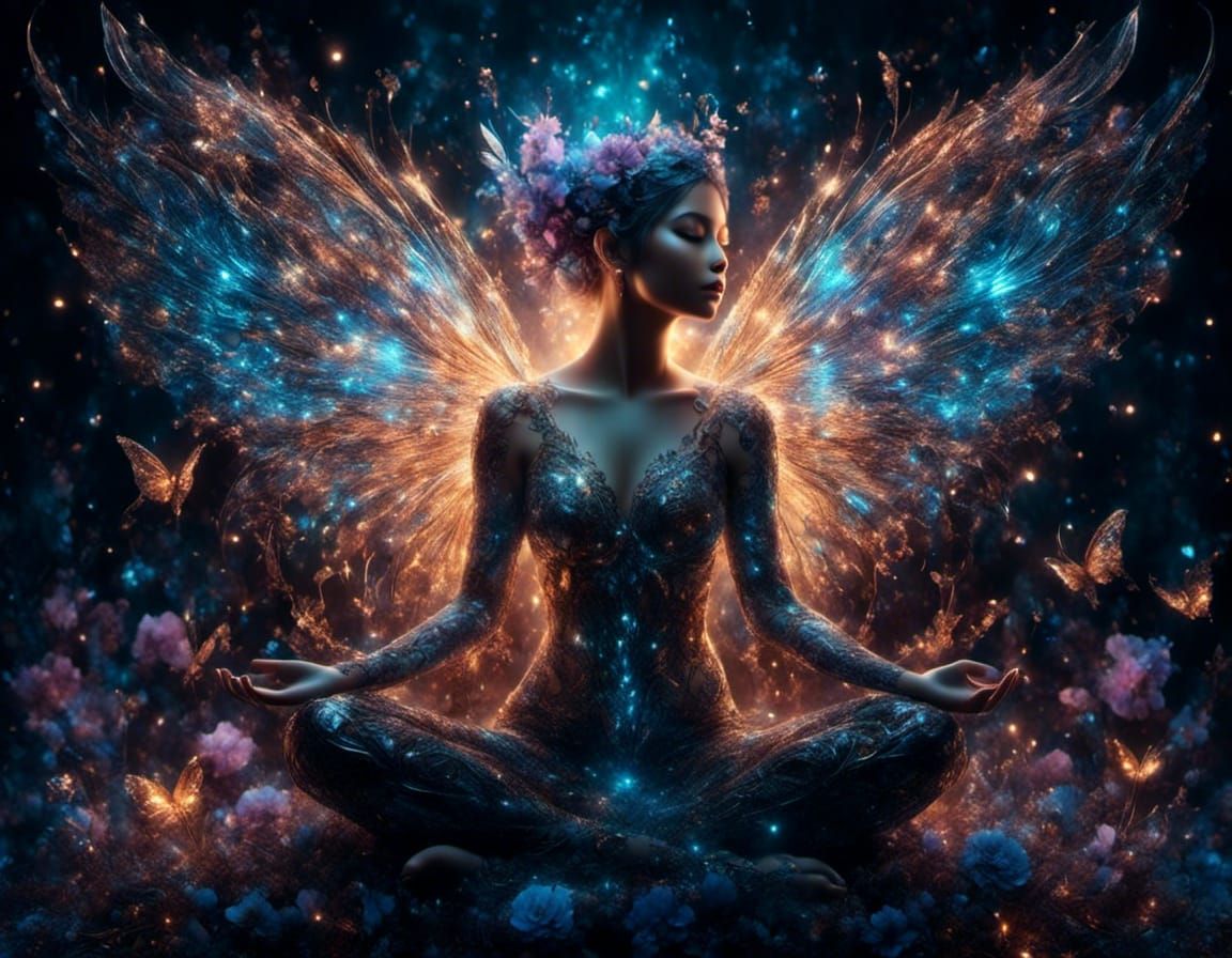 Meditating Woman with Enchanted Wings