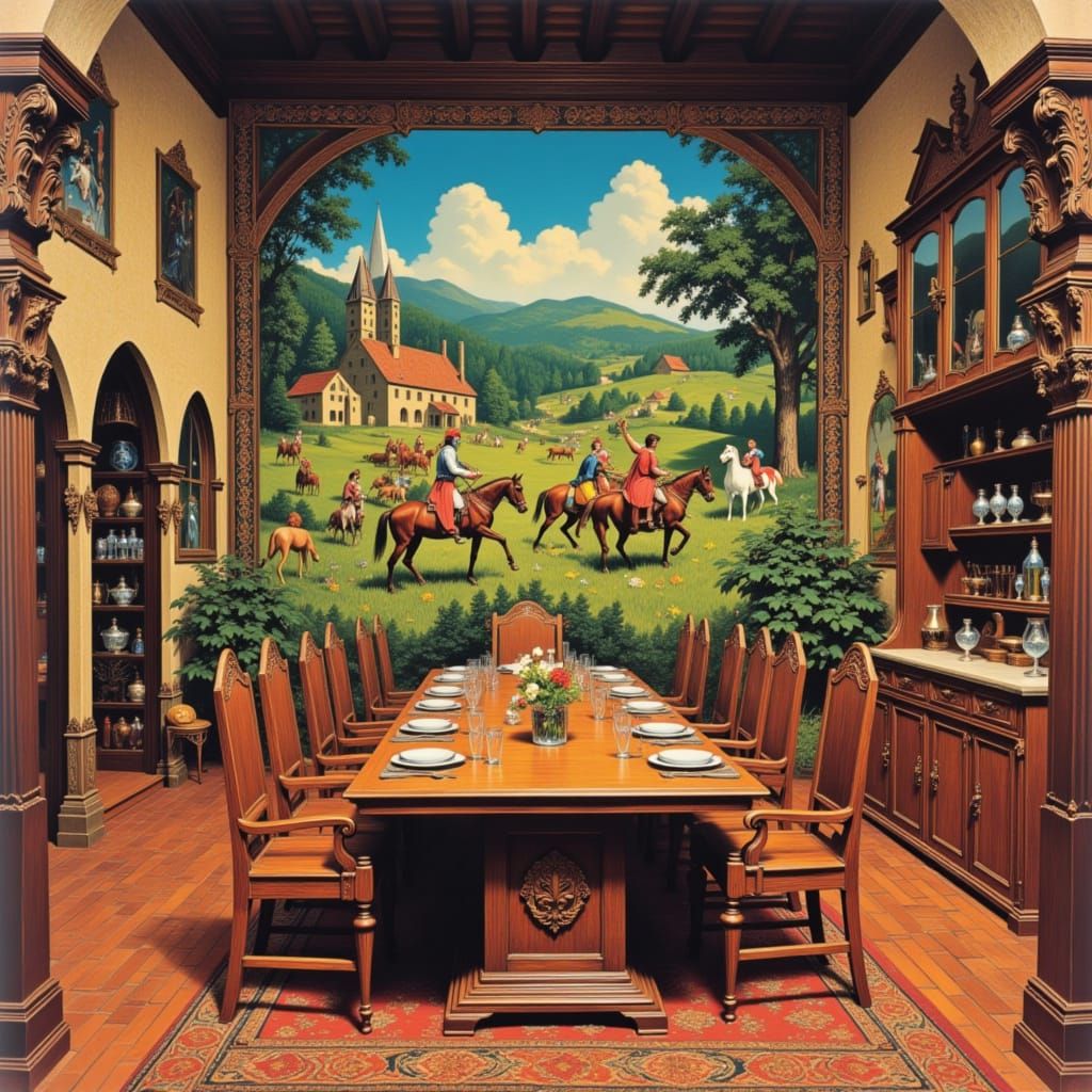 1970s Medieval Hall With Grand Hunting Tapestry