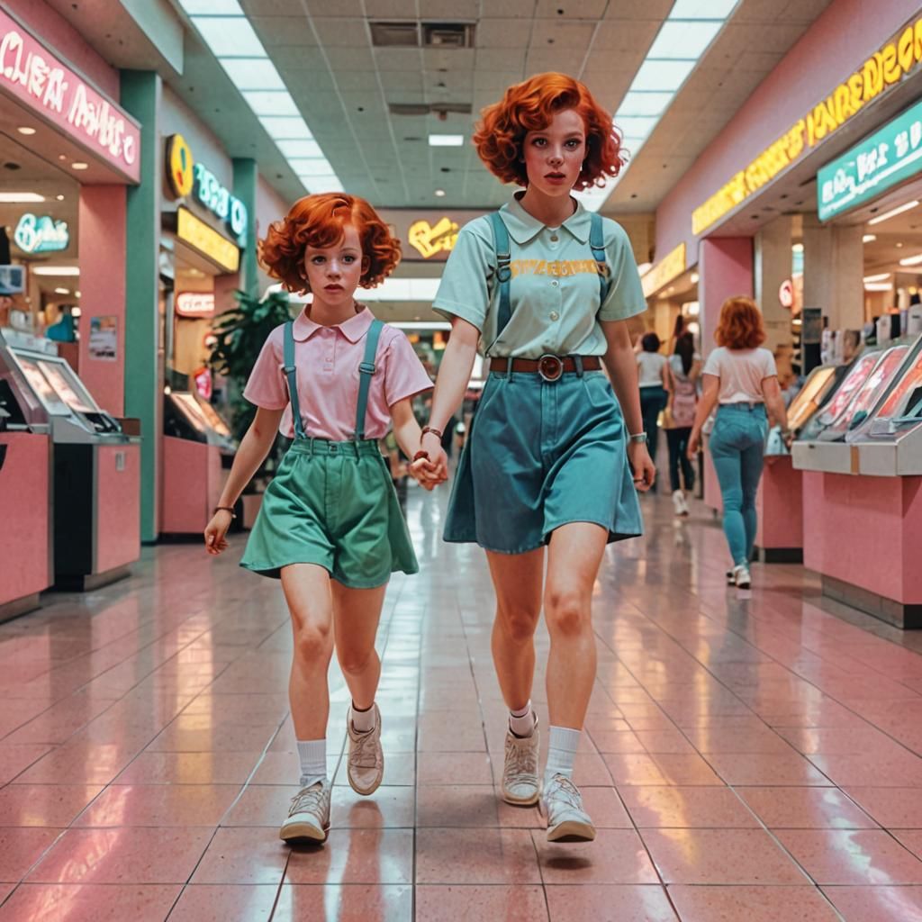 Hypnotized Redhead in 80s Mall, Vaporwave Art