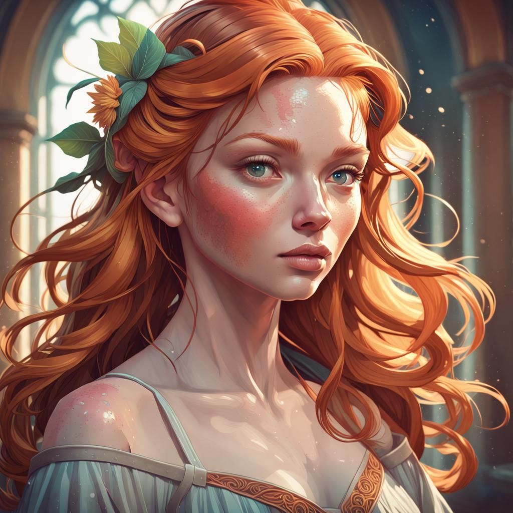 Ginger Woman Portrait in Hyperdetailed Digital Art
