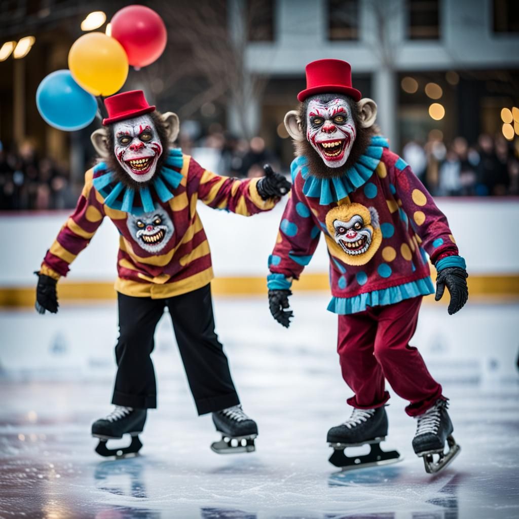 Zombie Monkey Clowns Ice Skating: Maniacal Grin