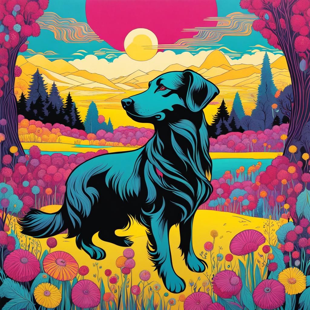 Dog in Spring Landscape: Modern Art Style