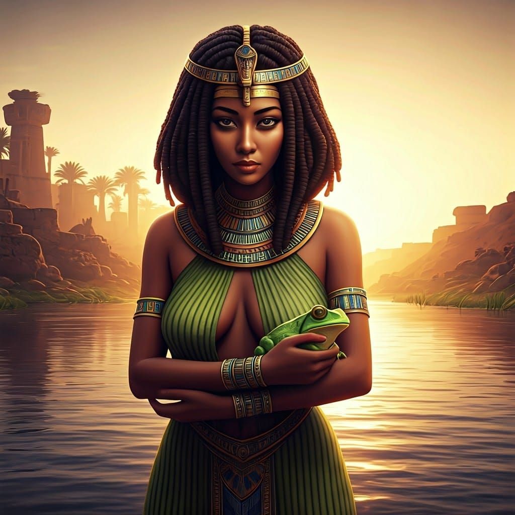 Ancient Egyptian Goddess Heqet in Art Nouveau-Inspired Sunse...