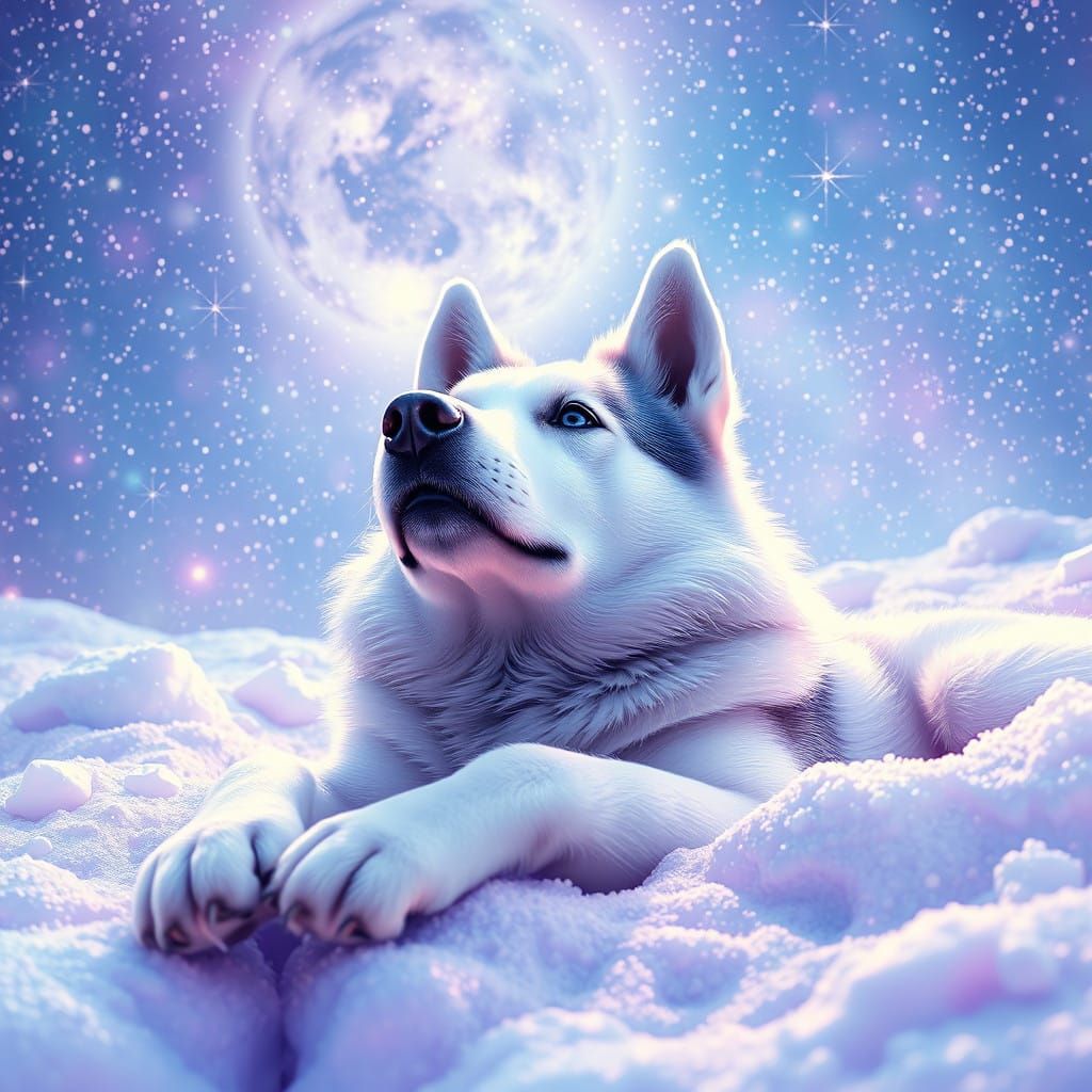 Vibrant Cosmic Husky in Iridescent Snow