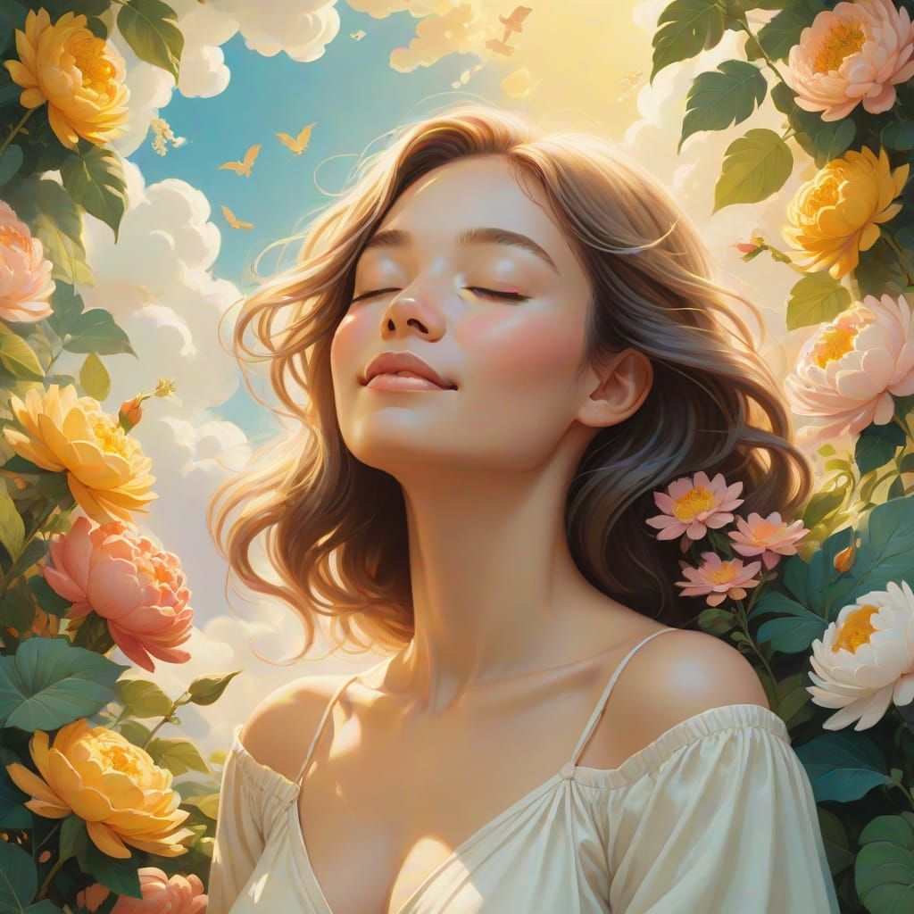 Dreamy Goddess of Abundance in Lush Paradise