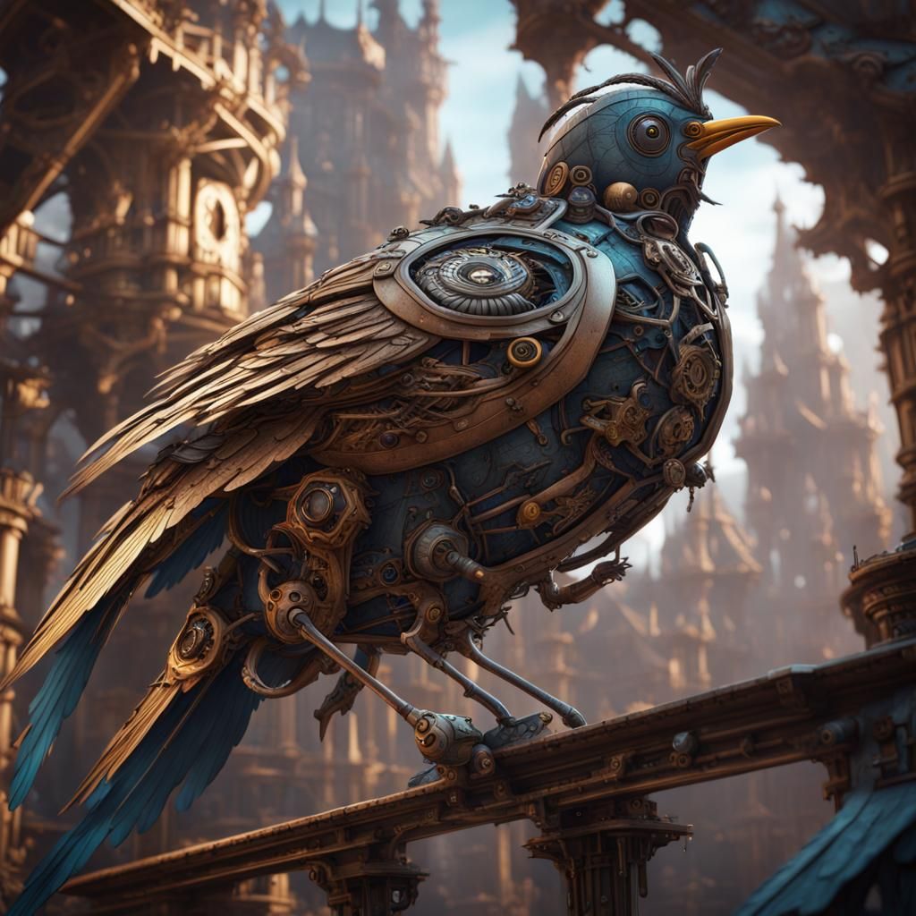 Mechanical Bird in Detailed Matte Painting Style