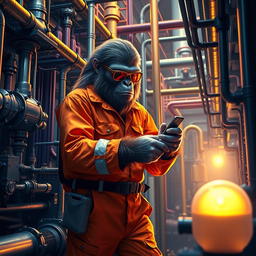 Sasquatch in Industrial Fantasy Maintenance Scene