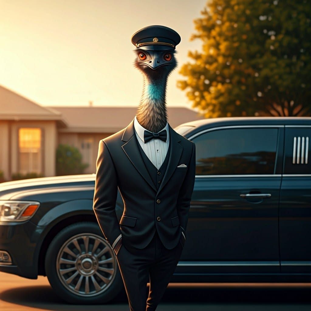 Elegant Emu Chauffeur in Art Deco Style